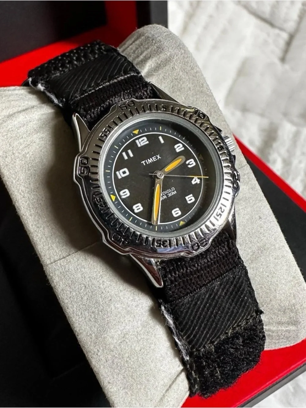 Vintage Timex analogue Black Dial Watch with Yellow Accents - Picture 2 of 7